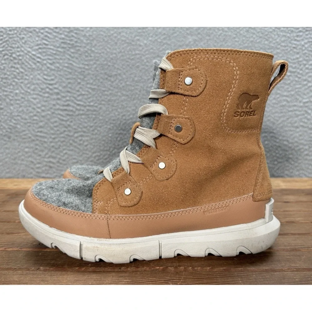 Sorel Boots Womens 7.5 Brown Gray Explorer II‎ Joan Waterproof Boot Outdoors